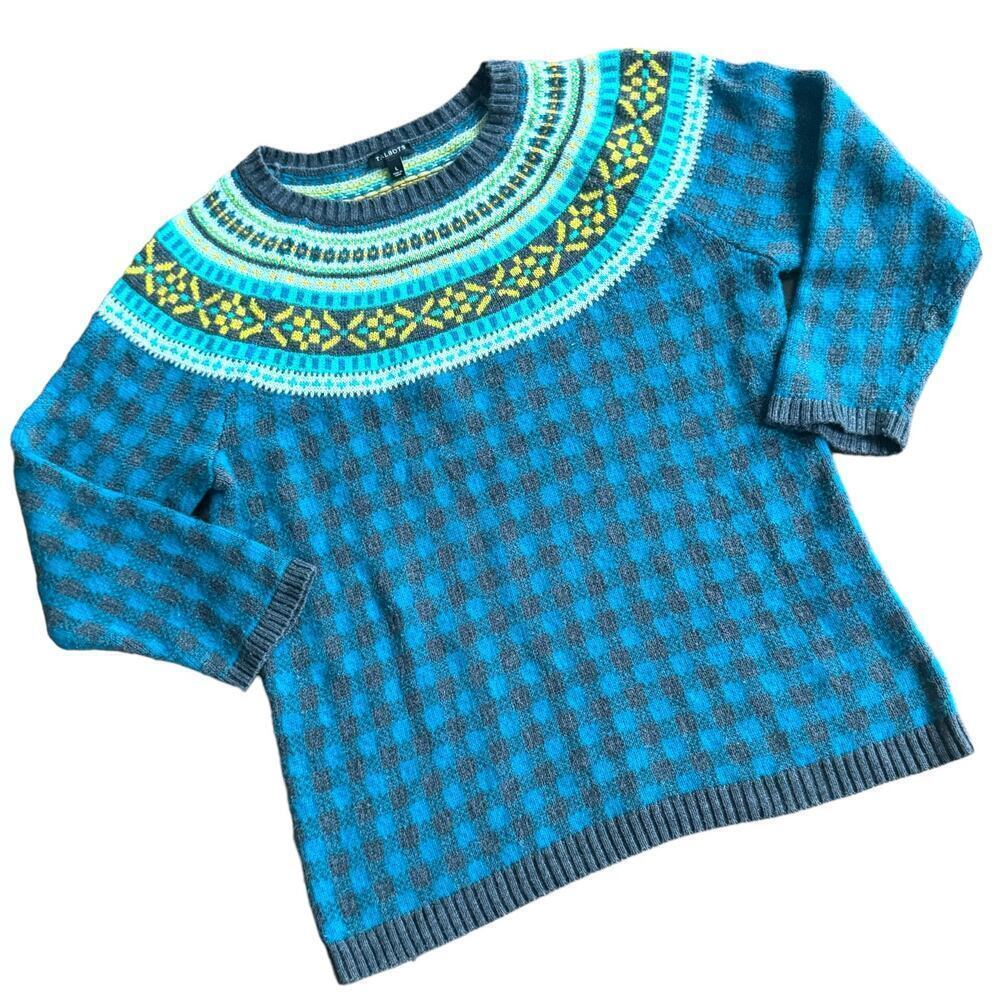 Talbots Women’s Blue Gray Nordic Fairisle Lambswool Blend Sweater Size Large